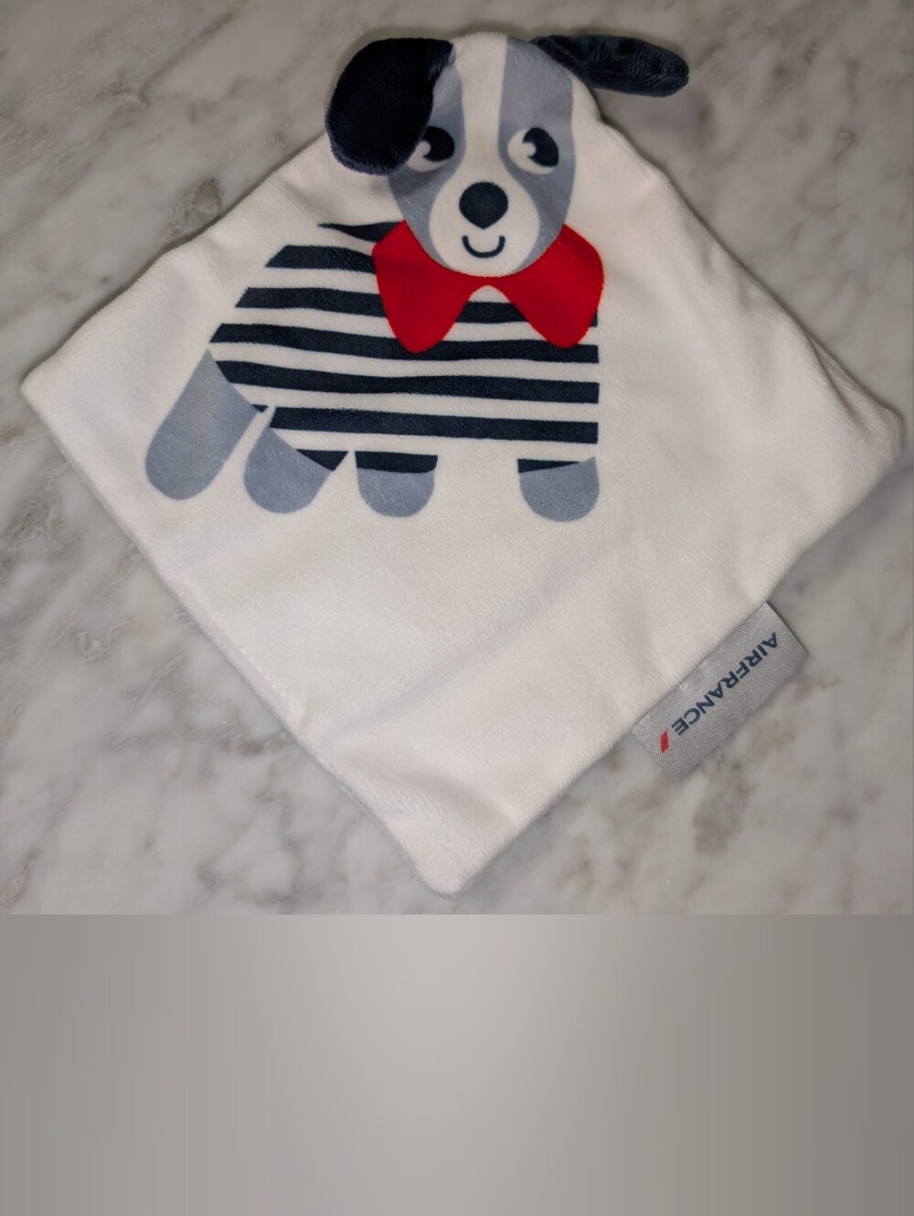Air France Baby Security Blanket Doudou Lovey Plush Dog Design - White Navy Red